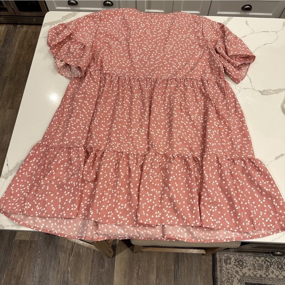 SHEIN Curve 4XL Pink Hearts V-Neck Tiered Ruffle Babydoll Swing Dress - Picture 8 of 10